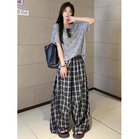 BY17035# 复古老钱风休闲运动服套装女夏季时尚慵懒松弛感别致冷淡系两件套  服裝批發女裝批發服飾貨源