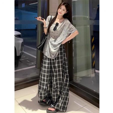 BY17035# 复古老钱风休闲运动服套装女夏季时尚慵懒松弛感别致冷淡系两件套  服裝批發女裝批發服飾貨源