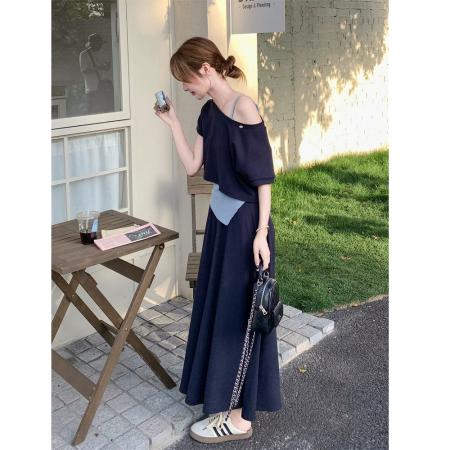 BY17052# 轻熟风斜肩卫衣吊带半身裙三件套女春夏新款韩系氛围感一整套  服裝批發女裝批發服飾貨源