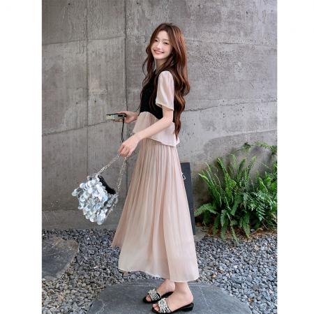 高端星空烫钻拼接短袖九分裤裙套装女夏季穿搭一整套洋气  服裝批發女裝批發服飾貨源