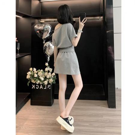 BY17061# 夏季套装女新款小个子时尚休闲显高一整套ootd穿搭减龄两件套  服裝批發女裝批發服飾貨源