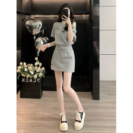 BY17061# 夏季套装女新款小个子时尚休闲显高一整套ootd穿搭减龄两件套  服裝批發女裝批發服飾貨源