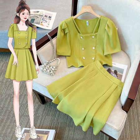 小香风外套短袖套装裙女夏季新款时尚气质减龄显瘦半身短裙两件套  服裝批發女裝批發服飾貨源