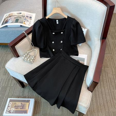 小香风外套短袖套装裙女夏季新款时尚气质减龄显瘦半身短裙两件套  服裝批發女裝批發服飾貨源