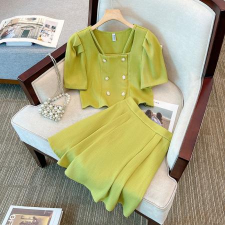 小香风外套短袖套装裙女夏季新款时尚气质减龄显瘦半身短裙两件套  服裝批發女裝批發服飾貨源