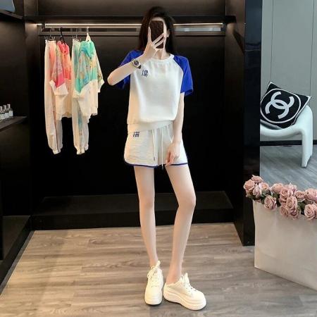 盐系炸街短袖短裤套装女夏装时尚减龄洋气网红休闲运动两件套跑步  服裝批發女裝批發服飾貨源
