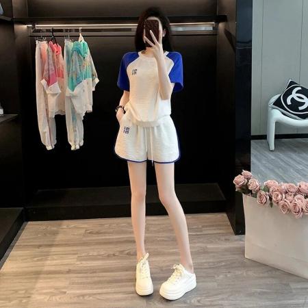 盐系炸街短袖短裤套装女夏装时尚减龄洋气网红休闲运动两件套跑步  服裝批發女裝批發服飾貨源
