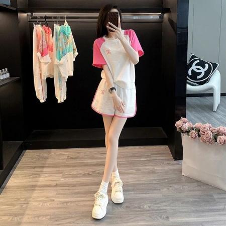 盐系炸街短袖短裤套装女夏装时尚减龄洋气网红休闲运动两件套跑步  服裝批發女裝批發服飾貨源