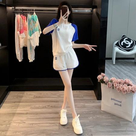 盐系炸街短袖短裤套装女夏装时尚减龄洋气网红休闲运动两件套跑步  服裝批發女裝批發服飾貨源