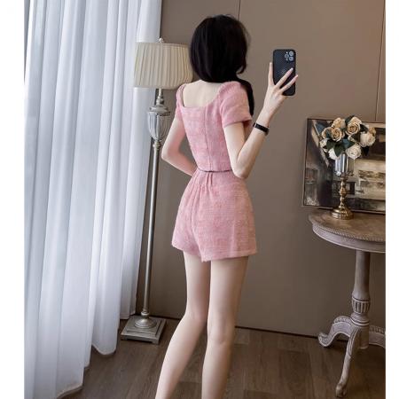 BY17079# 夏季名媛小个子活泼减龄气质炸街甜酷短裤小香风套装两件套高级感  服裝批發女裝批發服飾貨源