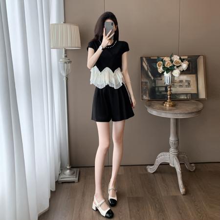 BY17081# 夏季新款温柔风超显瘦甜美时尚休闲运动套装女减龄洋气两件套  服裝批發女裝批發服飾貨源