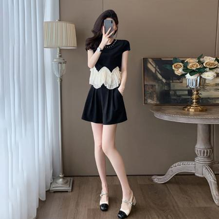 BY17081# 夏季新款温柔风超显瘦甜美时尚休闲运动套装女减龄洋气两件套  服裝批發女裝批發服飾貨源