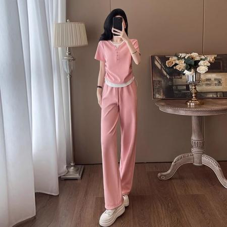 BY17085# 休闲运动套装女夏季新款网红炸街短袖阔腿裤两件套  服裝批發女裝批發服飾貨源