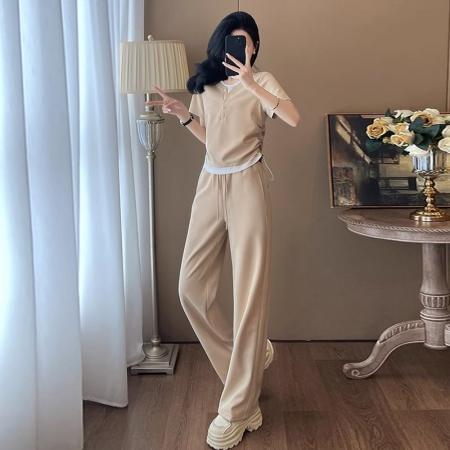 BY17085# 休闲运动套装女夏季新款网红炸街短袖阔腿裤两件套  服裝批發女裝批發服飾貨源