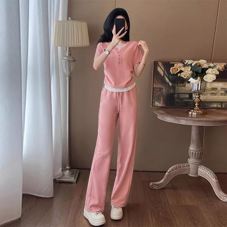 BY17085# 休闲运动套装女夏季新款网红炸街短袖阔腿裤两件套  服裝批發女裝批發服飾貨源