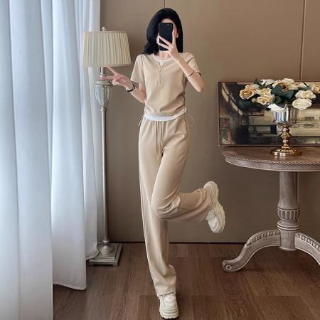 BY17085# 休闲运动套装女夏季新款网红炸街短袖阔腿裤两件套  服裝批發女裝批發服飾貨源