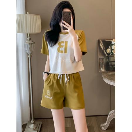 小个子显高休闲运动套装女夏新款洋气减龄短袖t恤短裤两件套  服裝批發女裝批發服飾貨源