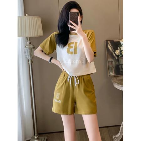 小个子显高休闲运动套装女夏新款洋气减龄短袖t恤短裤两件套  服裝批發女裝批發服飾貨源