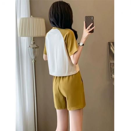 小个子显高休闲运动套装女夏新款洋气减龄短袖t恤短裤两件套  服裝批發女裝批發服飾貨源