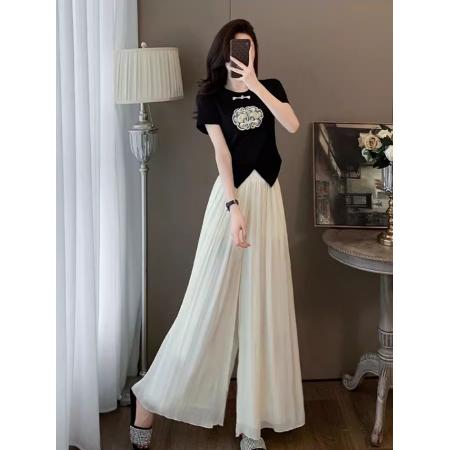 新中式运动休闲套装女夏季时尚减龄洋气国风t恤裙裤两件套高级感  服裝批發女裝批發服飾貨源