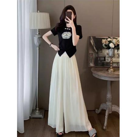 新中式运动休闲套装女夏季时尚减龄洋气国风t恤裙裤两件套高级感  服裝批發女裝批發服飾貨源