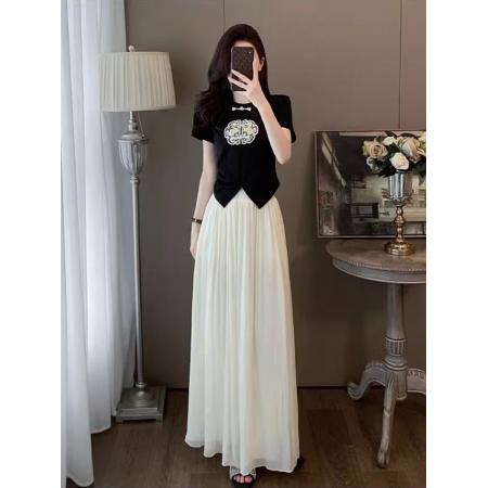 新中式运动休闲套装女夏季时尚减龄洋气国风t恤裙裤两件套高级感  服裝批發女裝批發服飾貨源