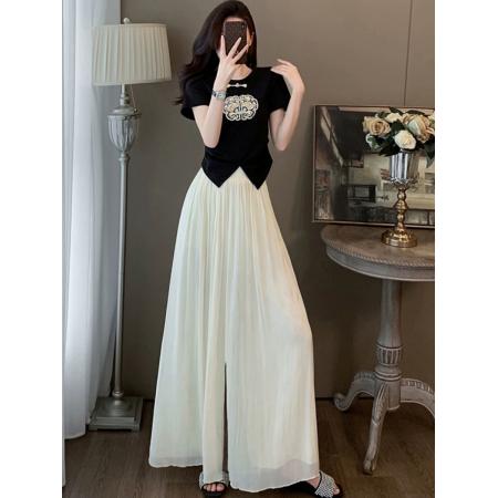 新中式运动休闲套装女夏季时尚减龄洋气国风t恤裙裤两件套高级感  服裝批發女裝批發服飾貨源