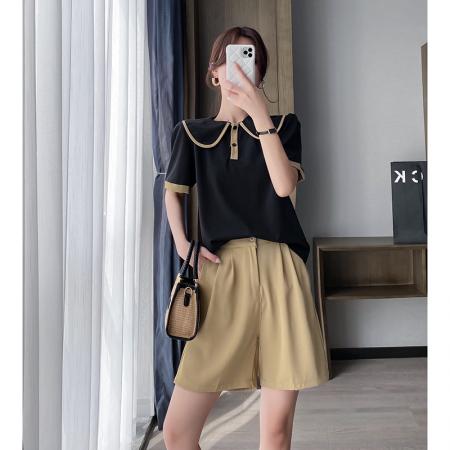 大码女装小香风翻领套装女设计感小众夏别致短裤洋气两件套  服裝批發女裝批發服飾貨源