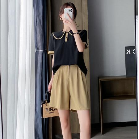 大码女装小香风翻领套装女设计感小众夏别致短裤洋气两件套  服裝批發女裝批發服飾貨源
