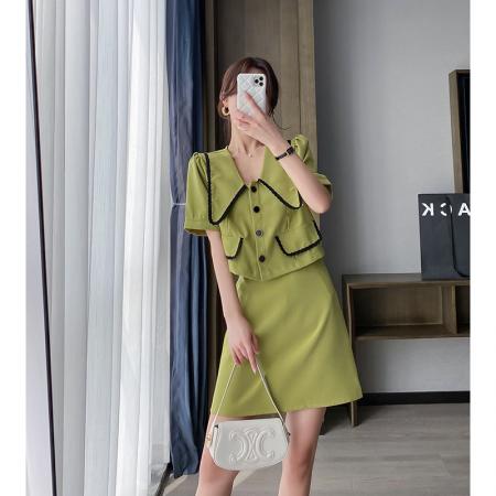 大码女装夏季新款小香风西装减龄时尚两件套套裙潮  服裝批發女裝批發服飾貨源
