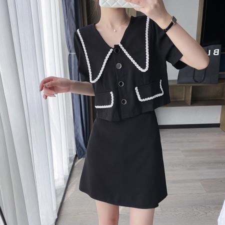 大码女装夏季新款小香风西装减龄时尚两件套套裙潮  服裝批發女裝批發服飾貨源