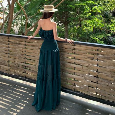 BY17099# 荷叶边抹胸连衣裙女名媛风高级感度假裙春夏  服裝批發女裝批發服飾貨源