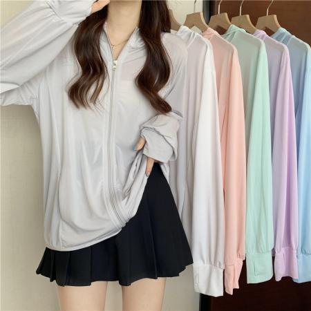 新款夏季防紫外线透气薄款冰丝连帽百搭防晒服上衣女  服裝批發女裝批發服飾貨源