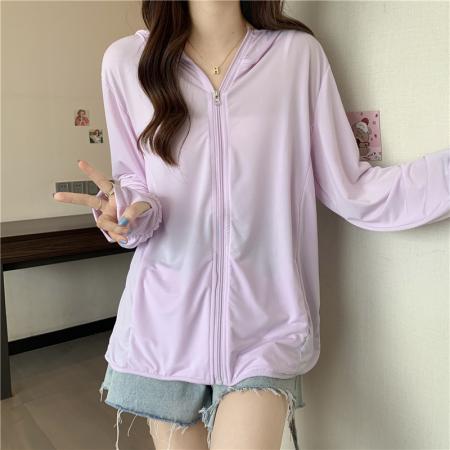 新款夏季防紫外线透气薄款冰丝连帽百搭防晒服上衣女  服裝批發女裝批發服飾貨源