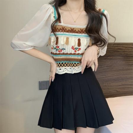 夏季新款民族风设计感小众镂空短款短袖上衣女  服裝批發女裝批發服飾貨源