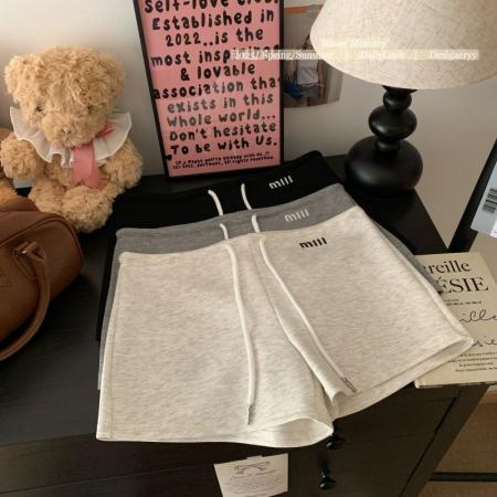 BY17110# 美式辣妹刺绣抽绳运动短裤女夏季小个子外穿显瘦阔腿休闲a字热裤  服裝批發女裝批發服飾貨源