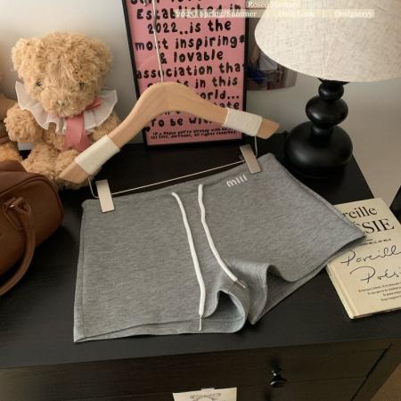 BY17110# 美式辣妹刺绣抽绳运动短裤女夏季小个子外穿显瘦阔腿休闲a字热裤  服裝批發女裝批發服飾貨源