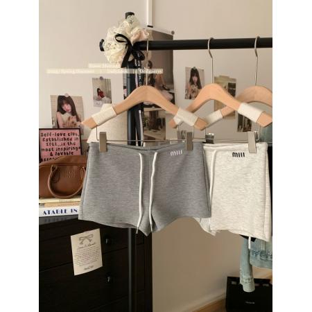 BY17110# 美式辣妹刺绣抽绳运动短裤女夏季小个子外穿显瘦阔腿休闲a字热裤  服裝批發女裝批發服飾貨源