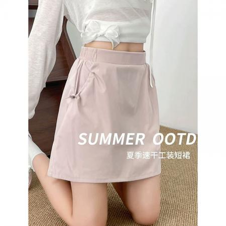 BY17111# 速干工装半身裙女春夏新款显瘦冰丝a字短裙小个子辣妹包臀裙  服裝批發女裝批發服飾貨源