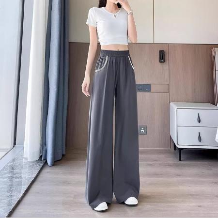 高级灰冰丝速干阔腿裤女夏季透气凉凉垂坠遮粗腿显瘦休闲裤  服裝批發女裝批發服飾貨源