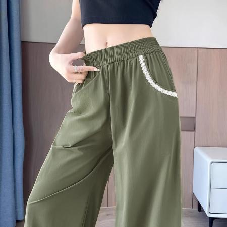 高级灰冰丝速干阔腿裤女夏季透气凉凉垂坠遮粗腿显瘦休闲裤  服裝批發女裝批發服飾貨源