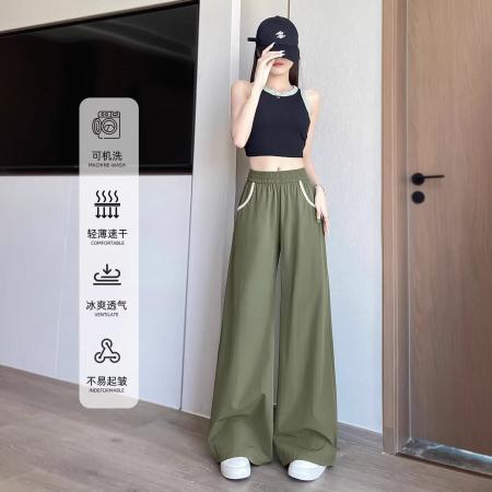 高级灰冰丝速干阔腿裤女夏季透气凉凉垂坠遮粗腿显瘦休闲裤  服裝批發女裝批發服飾貨源