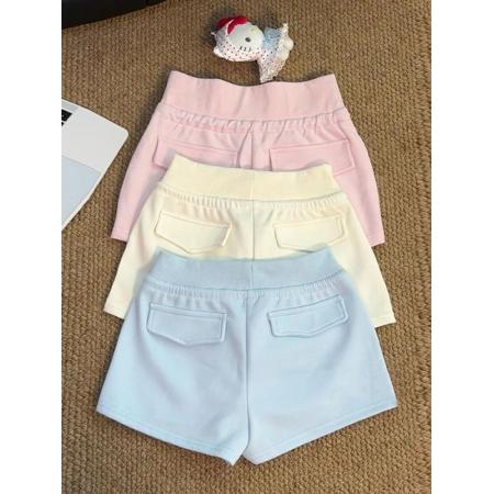 蓝色辣妹运动短裤女夏季薄款外穿高腰a字显瘦小个子修身美式热裤  服裝批發女裝批發服飾貨源