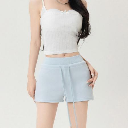 蓝色辣妹运动短裤女夏季薄款外穿高腰a字显瘦小个子修身美式热裤  服裝批發女裝批發服飾貨源
