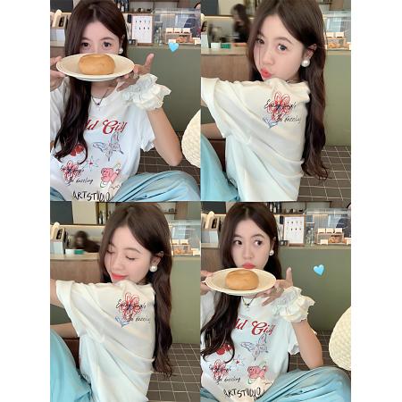 纯棉春夏装短袖T恤女韩版印花  服裝批發女裝批發服飾貨源