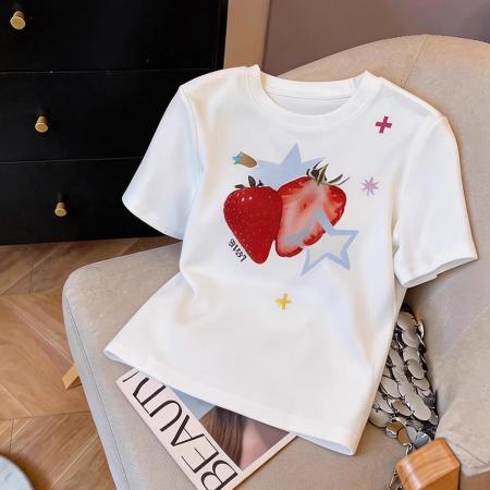 纯棉正肩短袖T恤女印花  服裝批發女裝批發服飾貨源