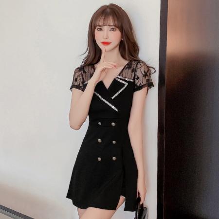 新款少女国风高级感蕾丝拼接连衣裙旗袍修身包臀连衣裙套装  服裝批發女裝批發服飾貨源