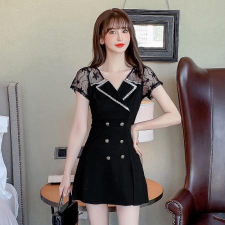 新款少女国风高级感蕾丝拼接连衣裙旗袍修身包臀连衣裙套装  服裝批發女裝批發服飾貨源