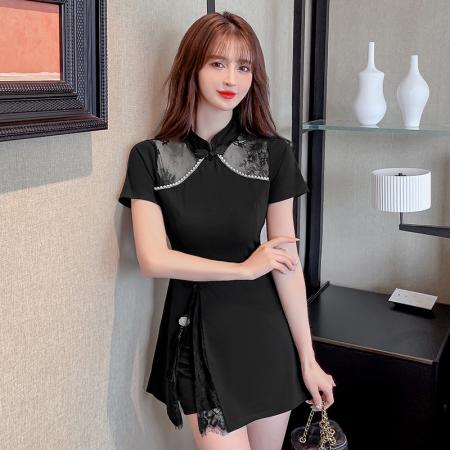 弹力改良旗袍新款温柔年轻款气质高端少女小个子套装  服裝批發女裝批發服飾貨源