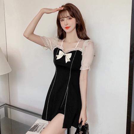 弹力改良旗袍新款温柔年轻款气质高端少女连衣裙套装  服裝批發女裝批發服飾貨源